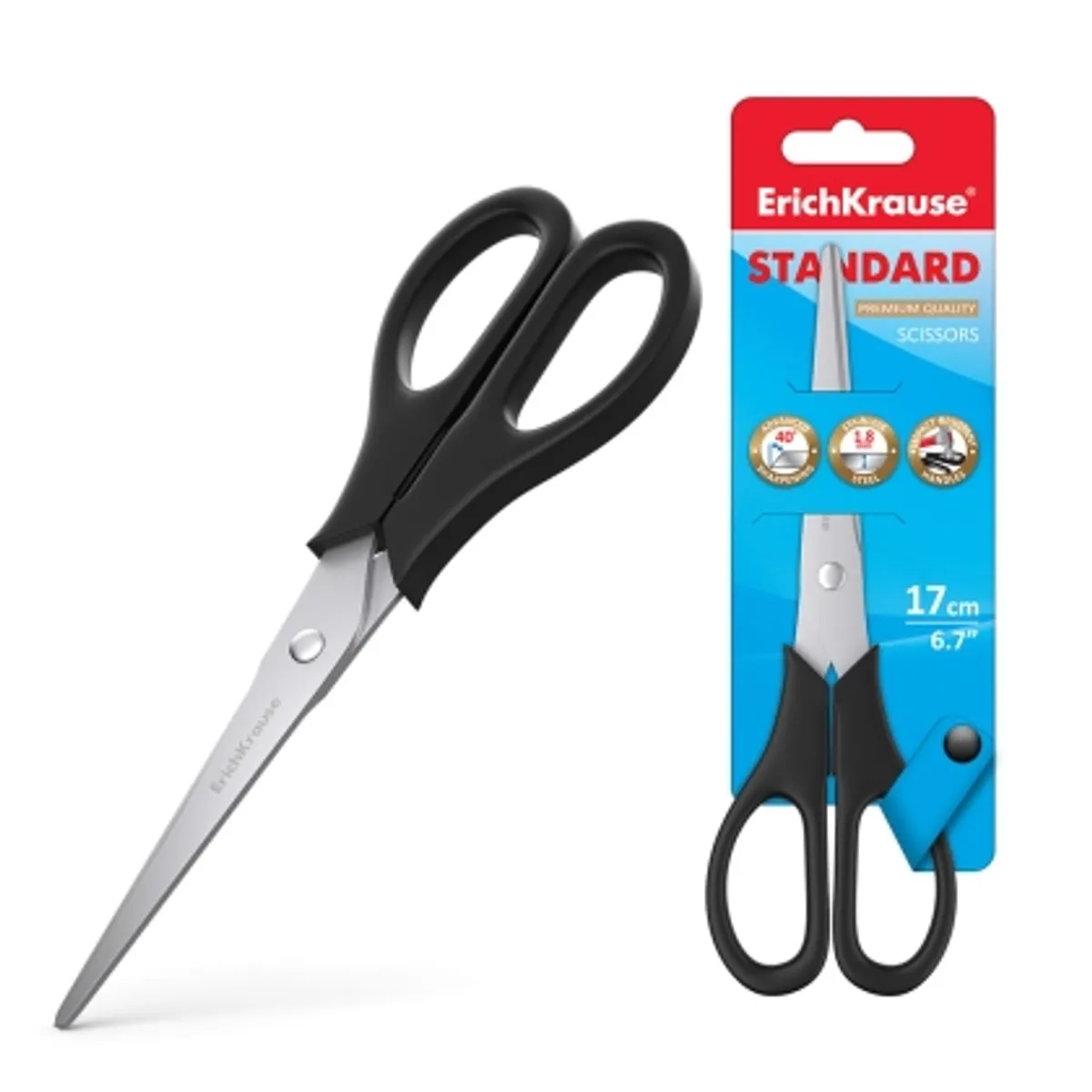 Ножица ErichKrause® EasyCut Standart, 17 cm, блистер