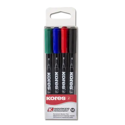 Корица на „Комплект перманентни маркери KORES Fine K-marker, 1 mm, 4 бр. комплект“