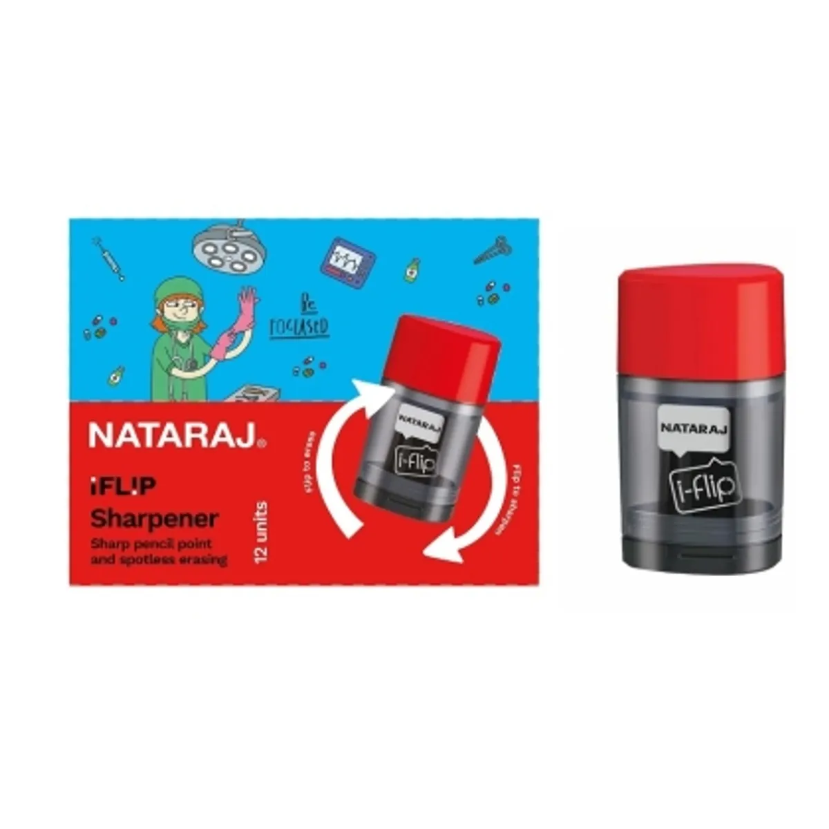 Острилка Nataraj iFlip 2 в1 (гума+острилка)(в кутия 12 бр.), снимка 1