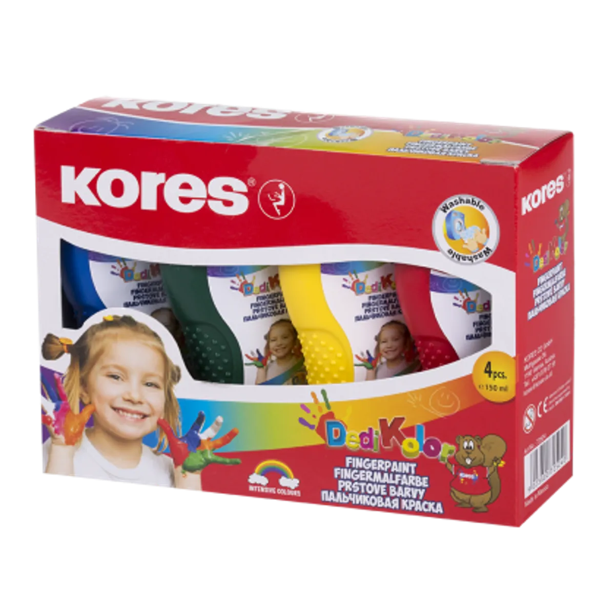 Бои за рисуване с пръсти KORES Dedi Color 4 цвята х 150 ml, снимка 1
