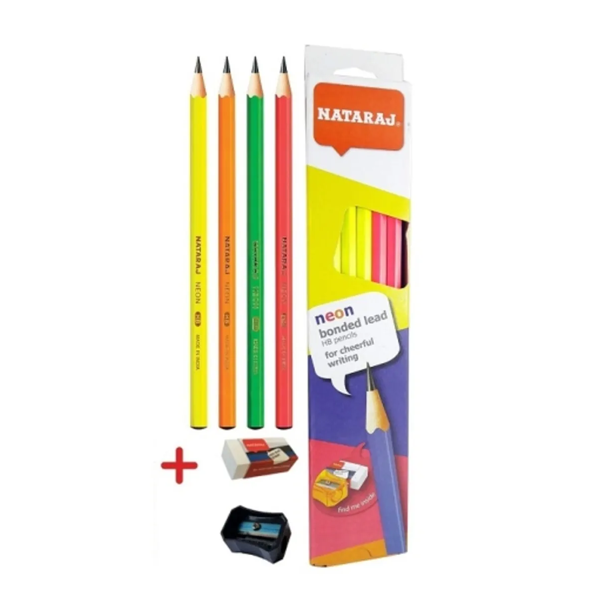 Графитни моливи Nataraj Neon + острилка и гума, 12бр.