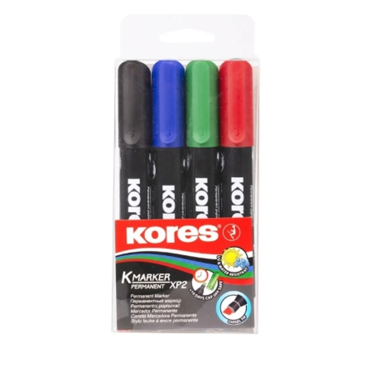 Комплект перманентни маркери KORES K-Marker XP2, скосен връх, 3-5 mm, 4 броя — снимка 2