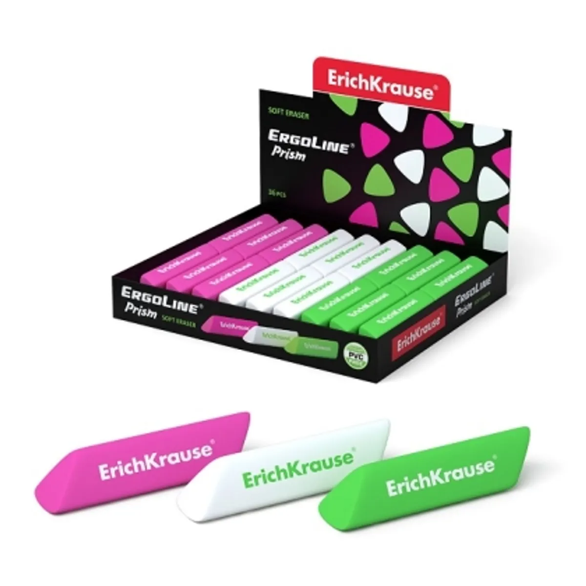 Гума за молив ErichKrause ErgoLine® Prism / в кутия 36 бр./
