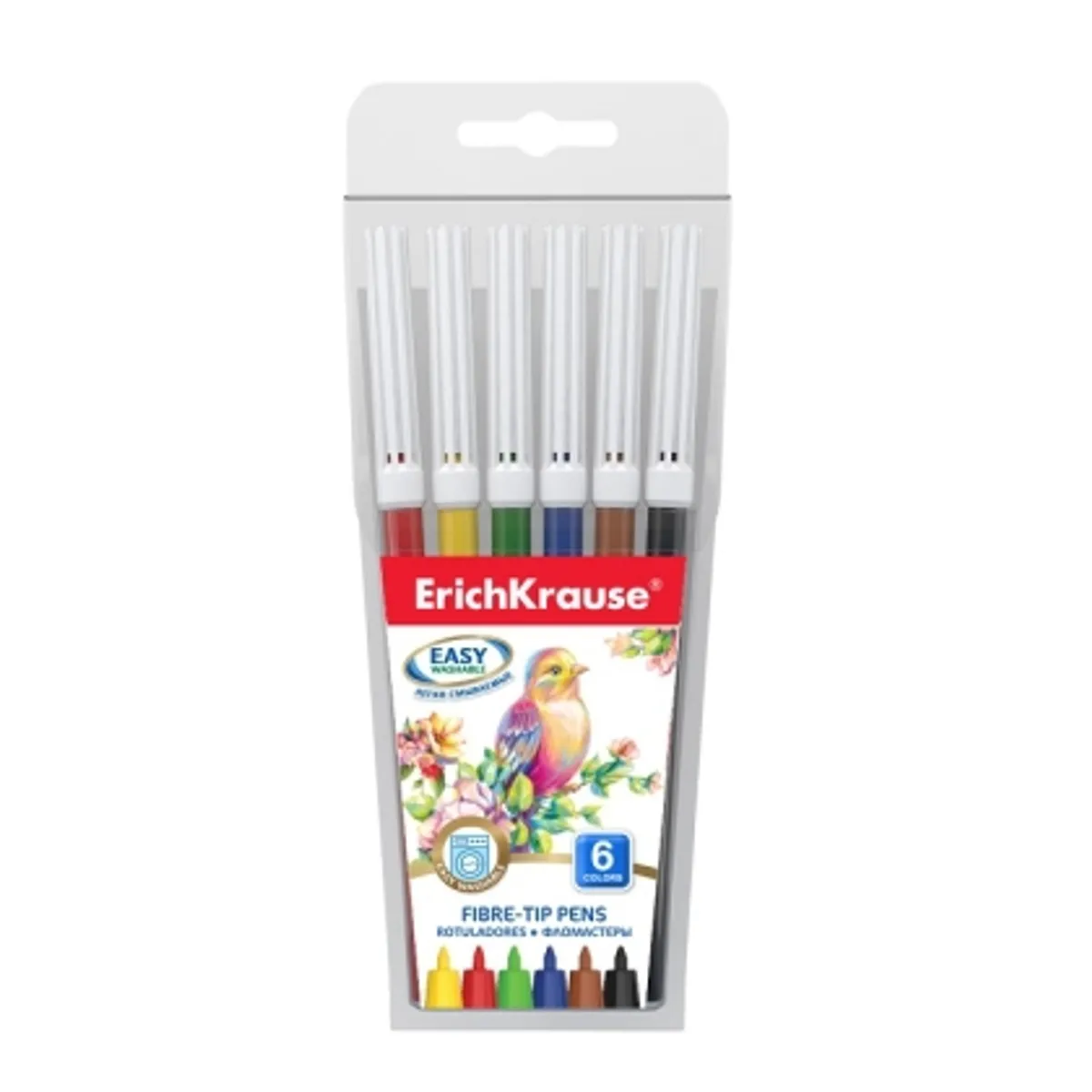 Флумастери ErichKrause® Washable 6 цвята (в PVC опаковка 6 бр.)