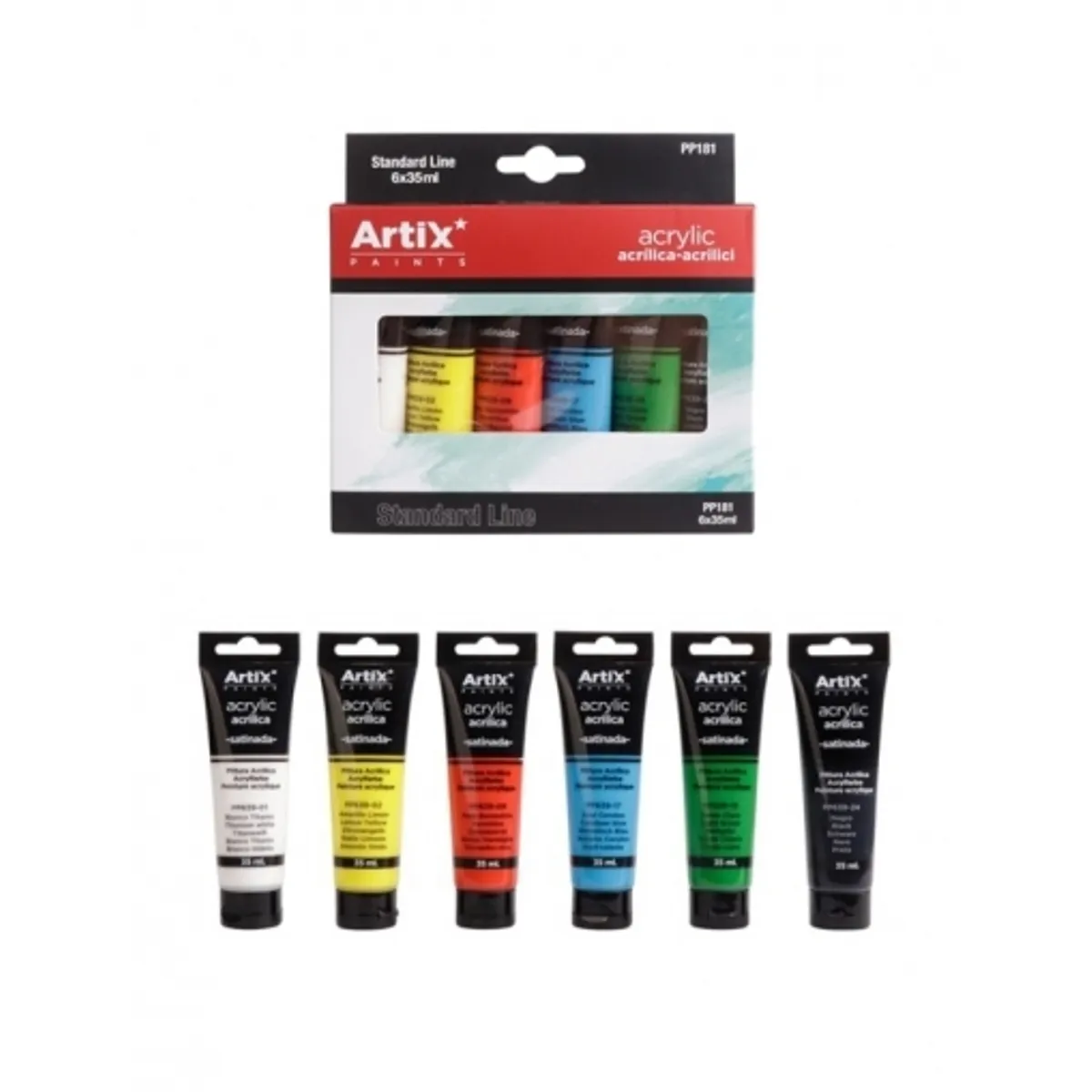 Акрилна боя MP Artix, комплект от 6 класически цвята x 35ml, снимка 2