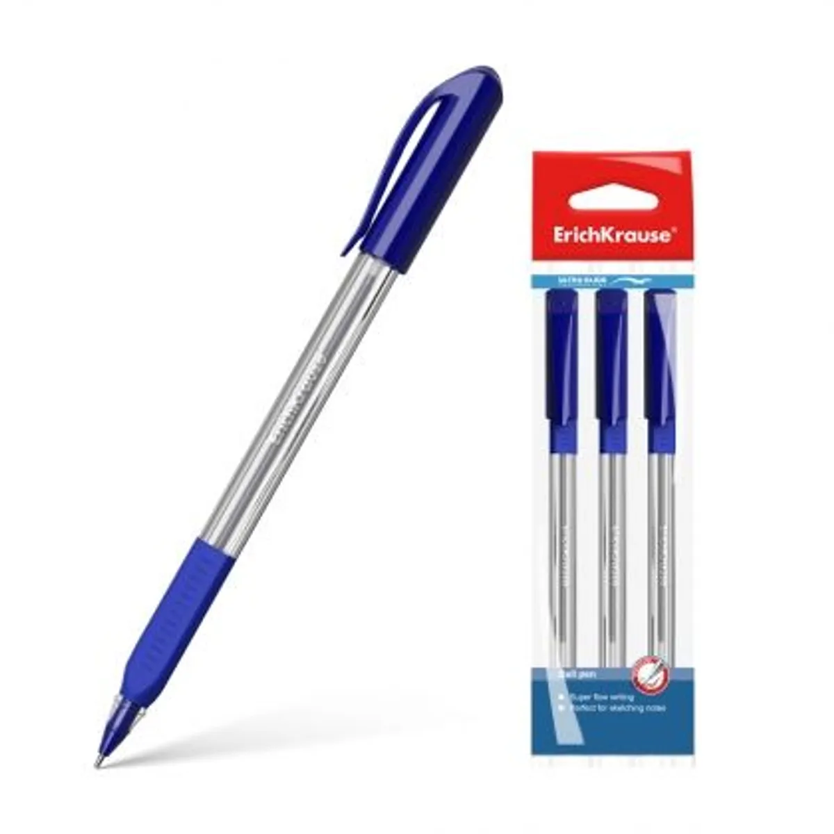Химикалка ErichKrause® U-19, Ultra Glide, 0.6 mm, 3 бр. блистер