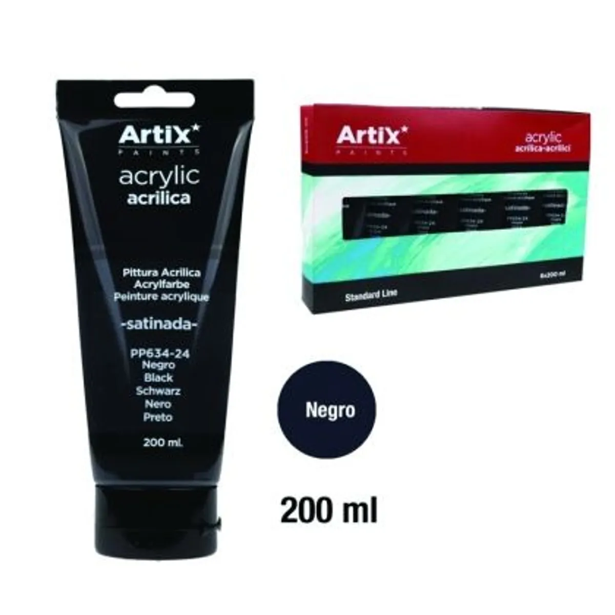 Акрилна боя MP Artix, черен, 200 ml.