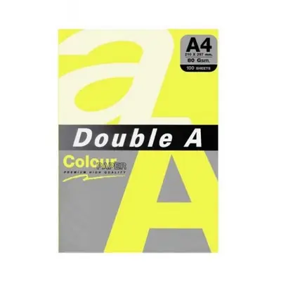 Корица на „Цветна хартия Double A, A4, 100 листа, лимонено жълт“