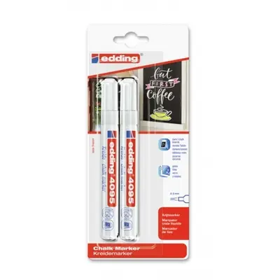 Корица на „Тебеширен маркер edding®4095 за черна дъска и стъкло, бял - 2 бр. в блистер"