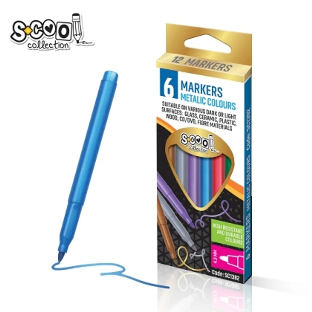 Маркери S-COOL Metalik, 6 бр. комплект — снимка 1