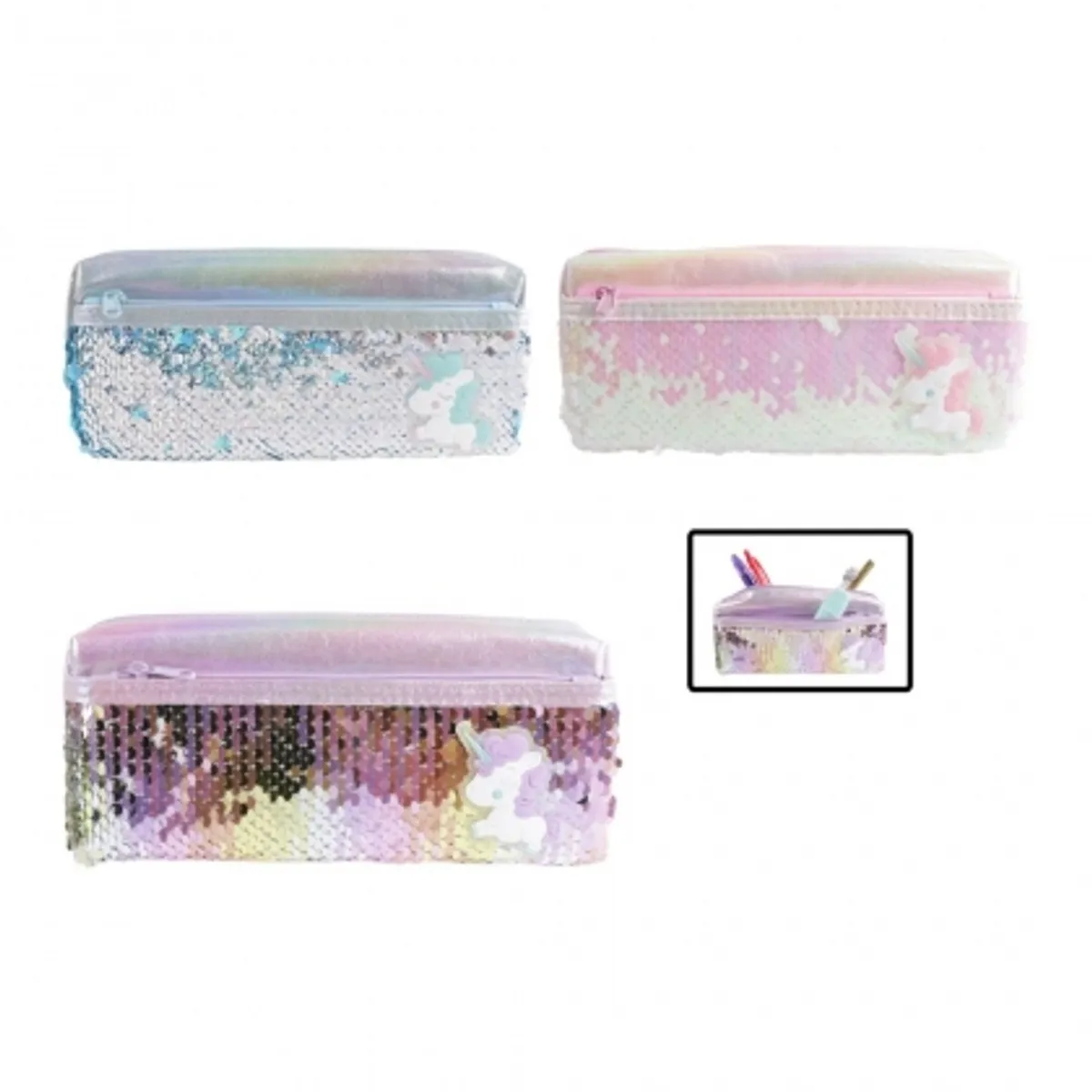 Несесер с 3 ципа MP SAMPACK Unicorn с пайети