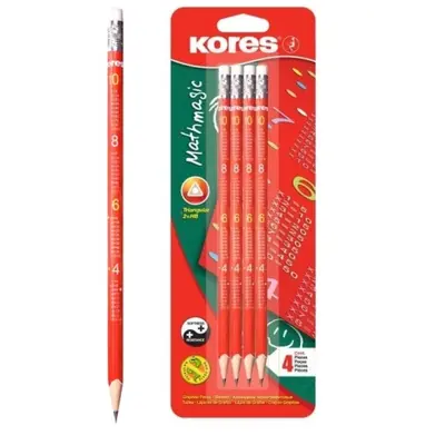 Корица на „Графитен молив KORES MATHMAGIC с гумичка, 4 бр. в блистер“