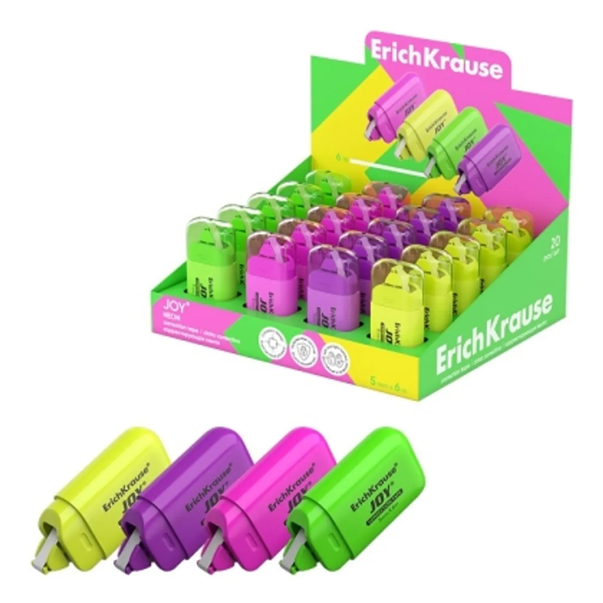 Коректор лента ErichKrause® JOY, NEON, 5 mm х 6 m