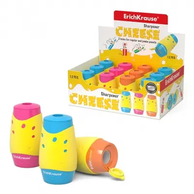 Корица на „Острилка ErichKrause® Cheese, с 2 гнезда, с контейнер, асорти (в кутия 12 бр.)“