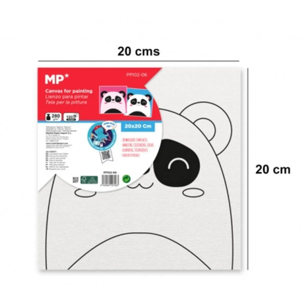 Платно за рисуване MP Artix с рамка ПАНДА 280 g/m², 20х20 см., снимка 1