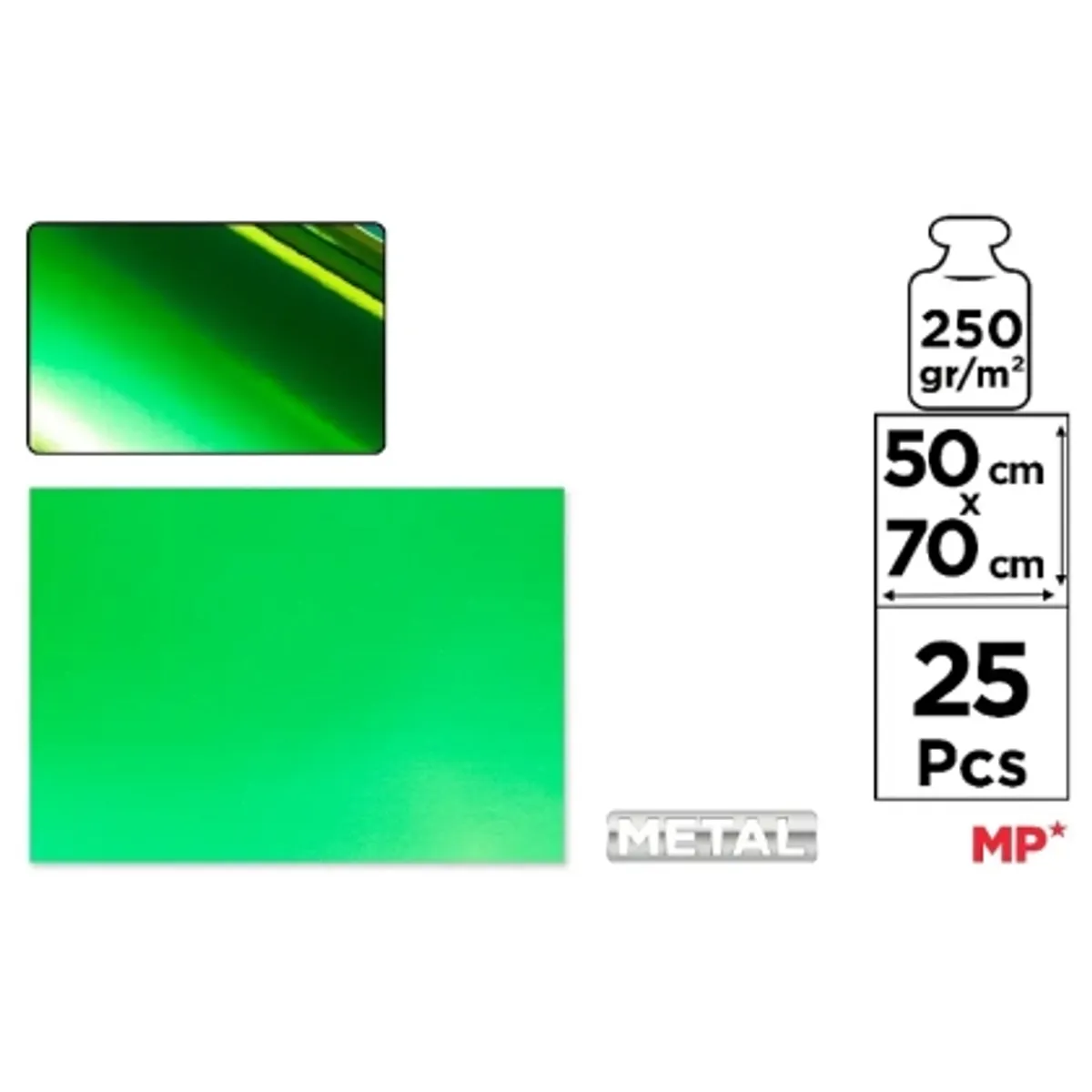 Цветен картон MP - 50х70, 250 гр, МЕТАЛИК ЗЕЛЕН — снимка 2