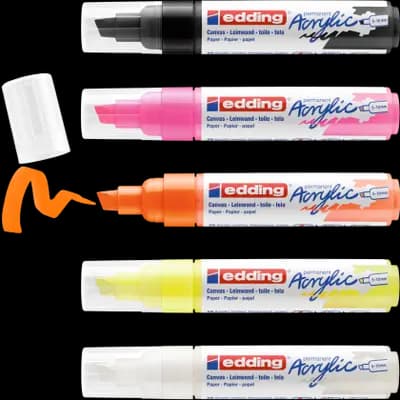 Корица на „Маркер edding® 5000 Акрилен BROAD NEON, комплект 5 цвята, 5-10mm"
