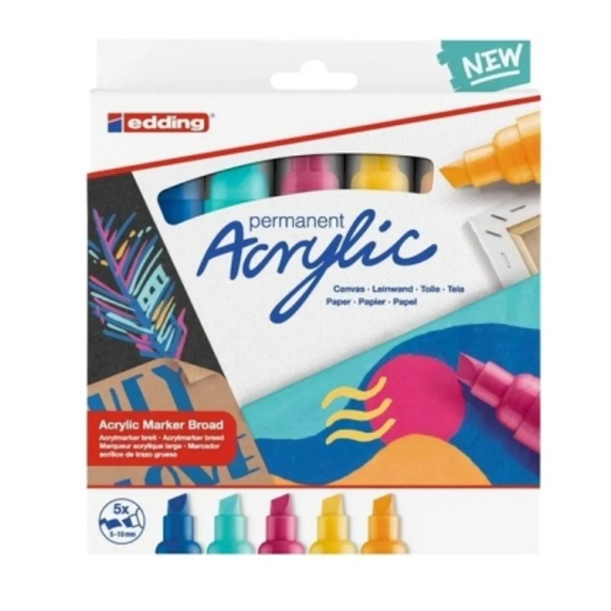 Маркер edding® 5000 Акрилен BROAD ABSTRACT, комплект 5 цвята, 5-10mm — снимка 2