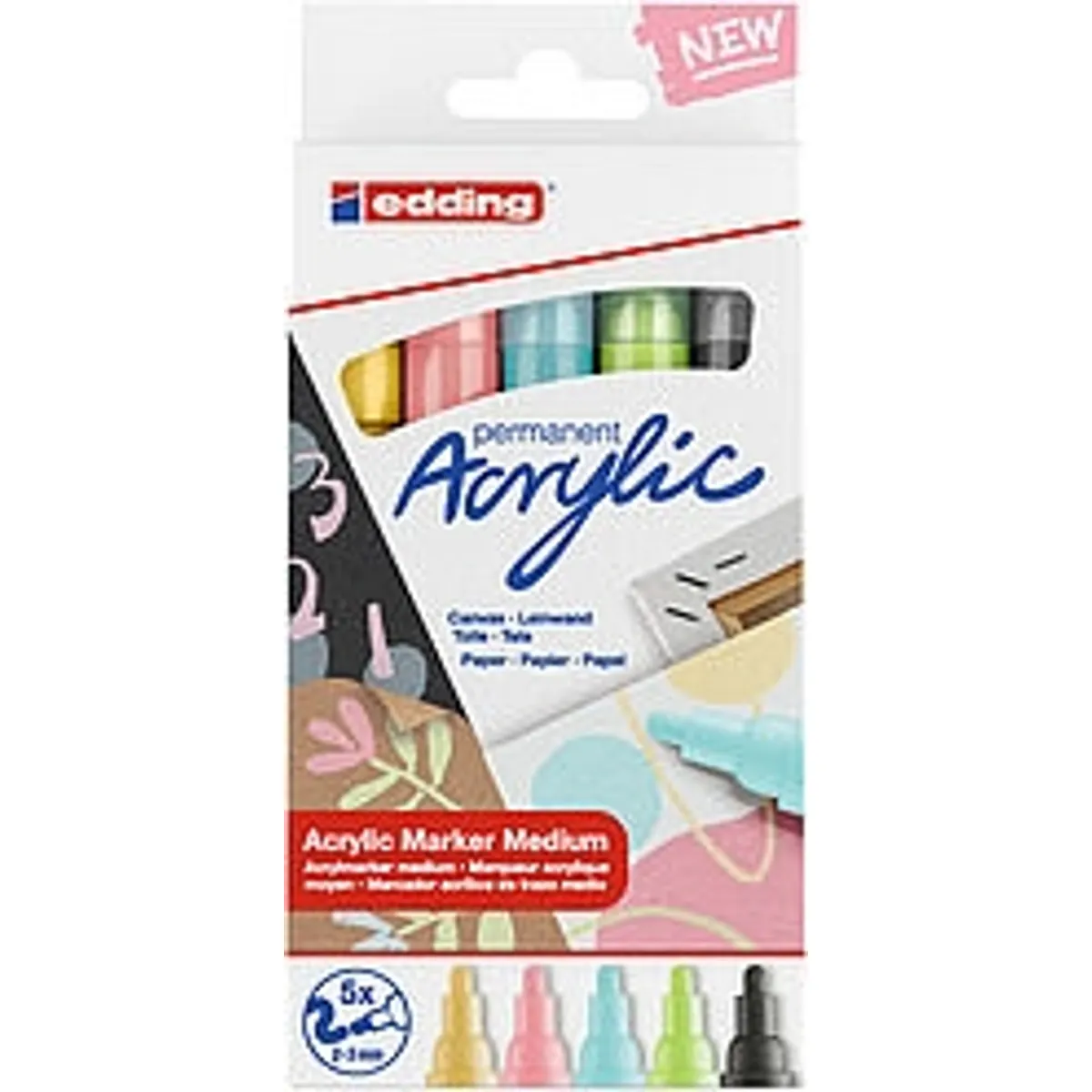 Маркер edding® 5100 Акрилен BROAD MEDIUM PASTEL, комплект 5 цвята — снимка 2
