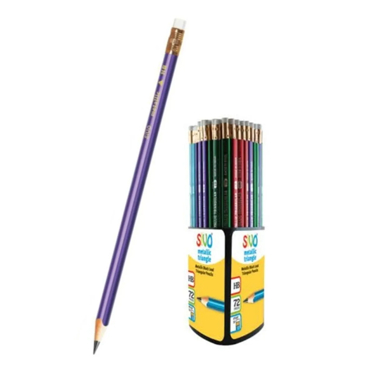 Графитен молив SIVO Metallic, триъгълен, с гумичка HB /в дисплей 72 бр./