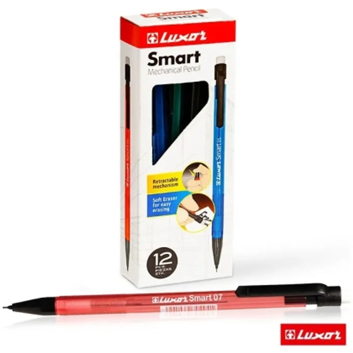 Aвтоматичен молив Luxor SMART 0.7 mm, с гумичка, микс /в кутия 12 бр./, снимка 1