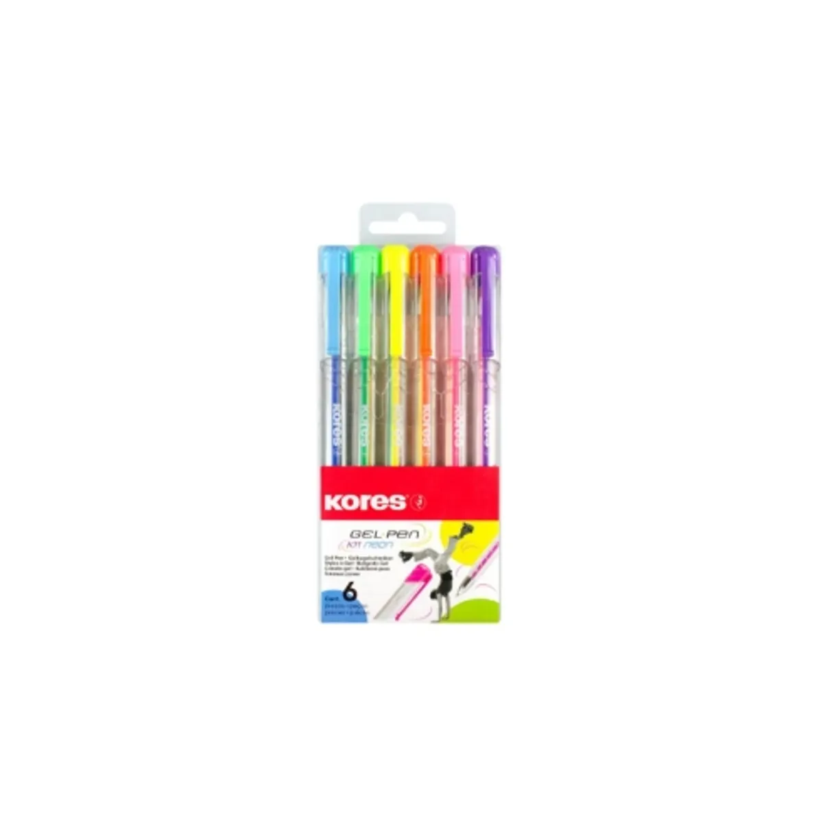 Комплект химикалки KORES К11 gel neon, 6 цвята, снимка 1