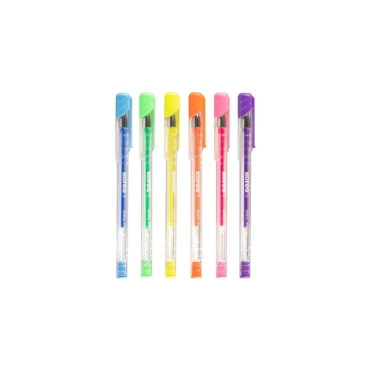 Комплект химикалки KORES К11 gel neon, 6 цвята, снимка 2