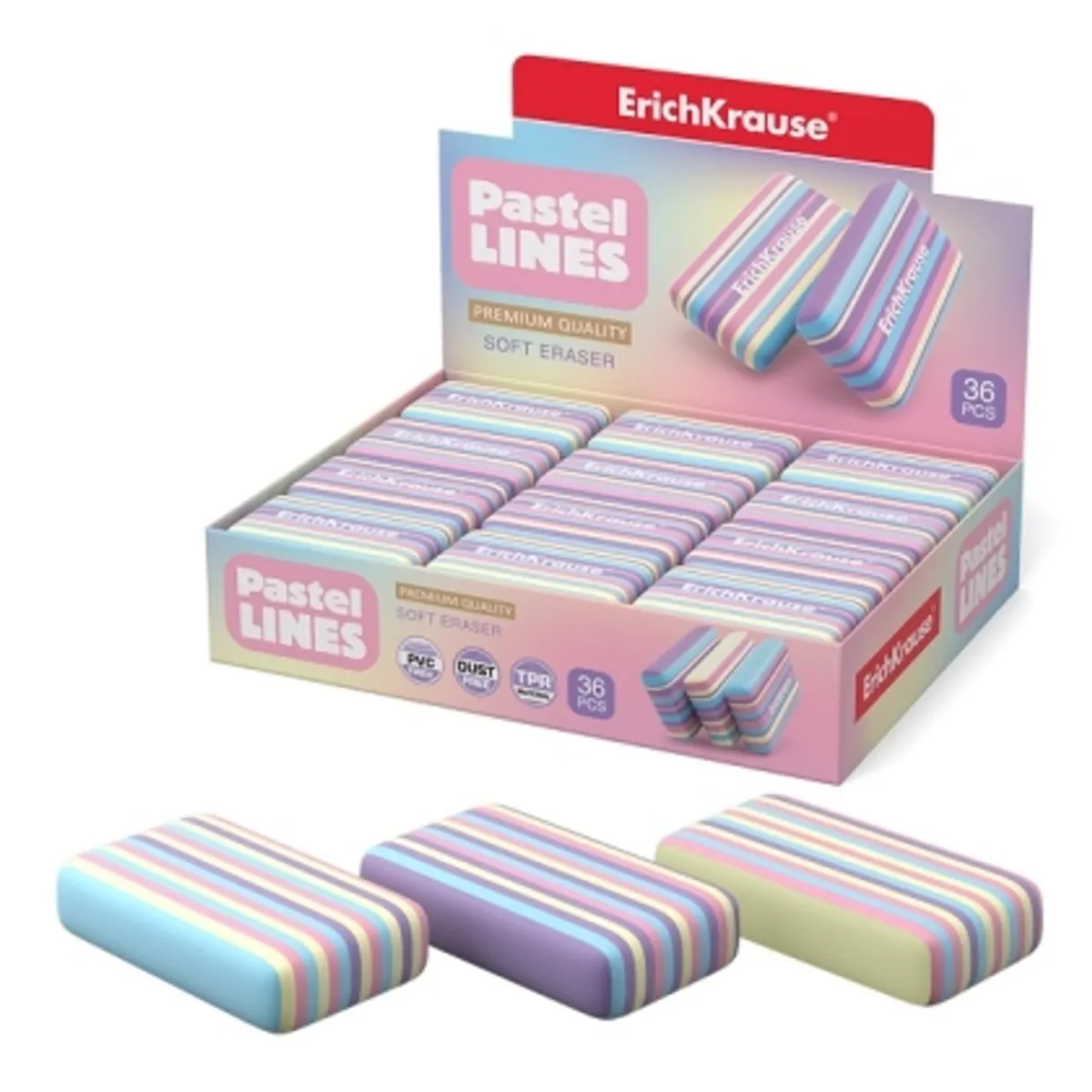 Гума ErichKrause® Pastel Lines (в кутия 36 бр.), снимка 1