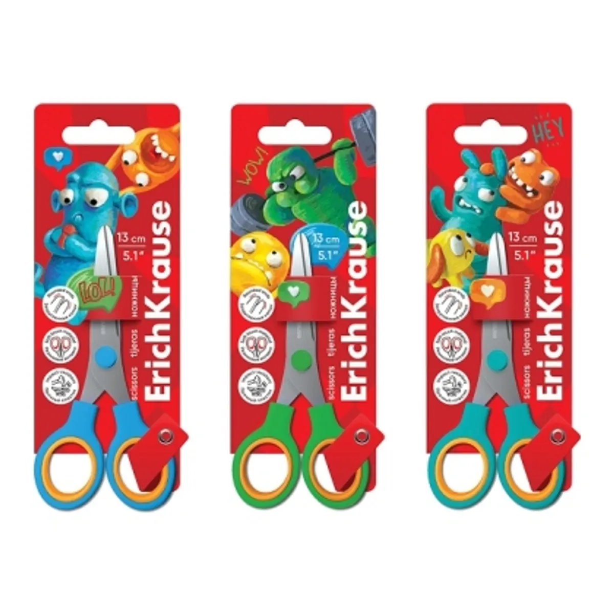 Ножица ErichKrause® Junior Softy Jolly Friends, 13 cm, микс