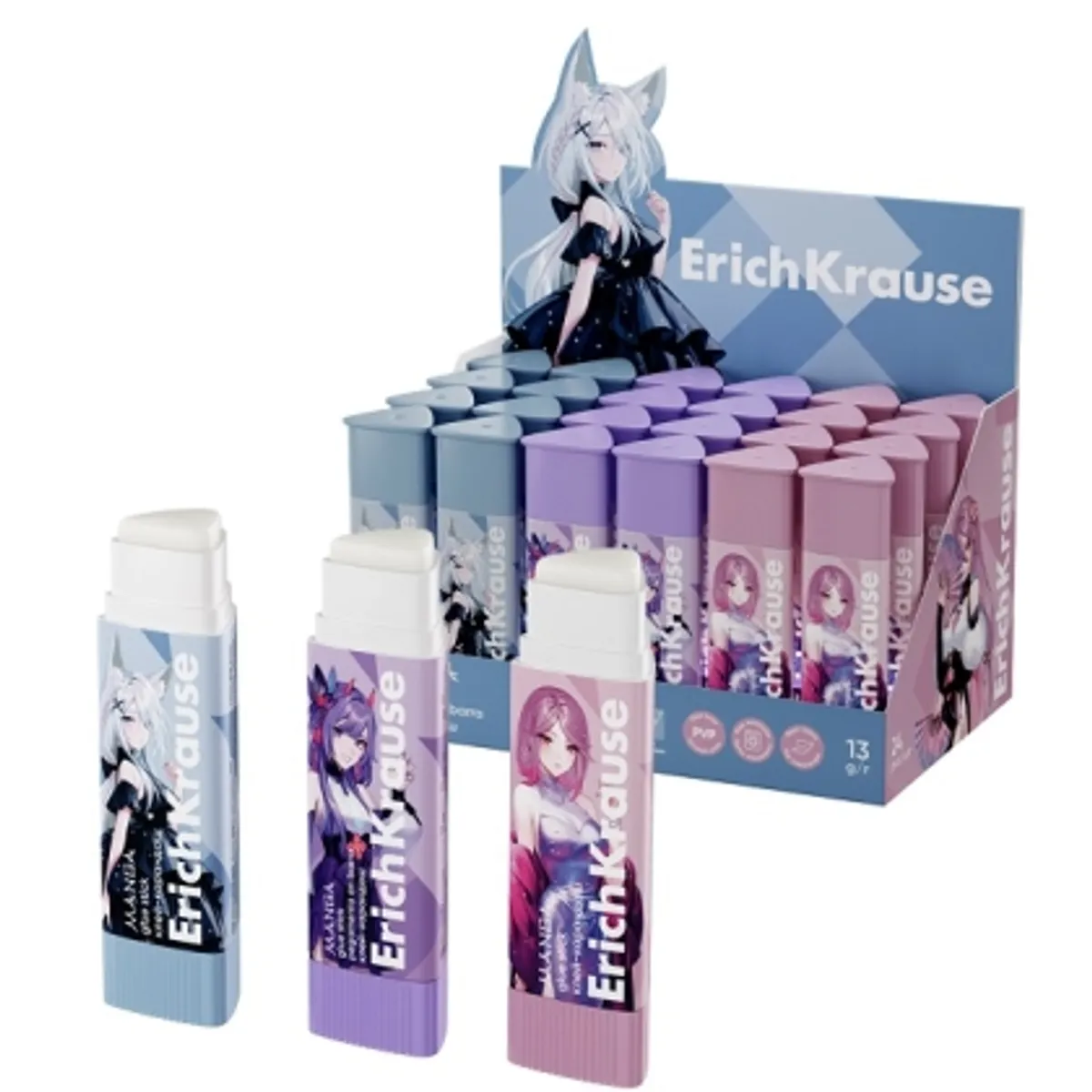 Лепило стик ErichKrause® Prism Manga, 13 гр, микс
