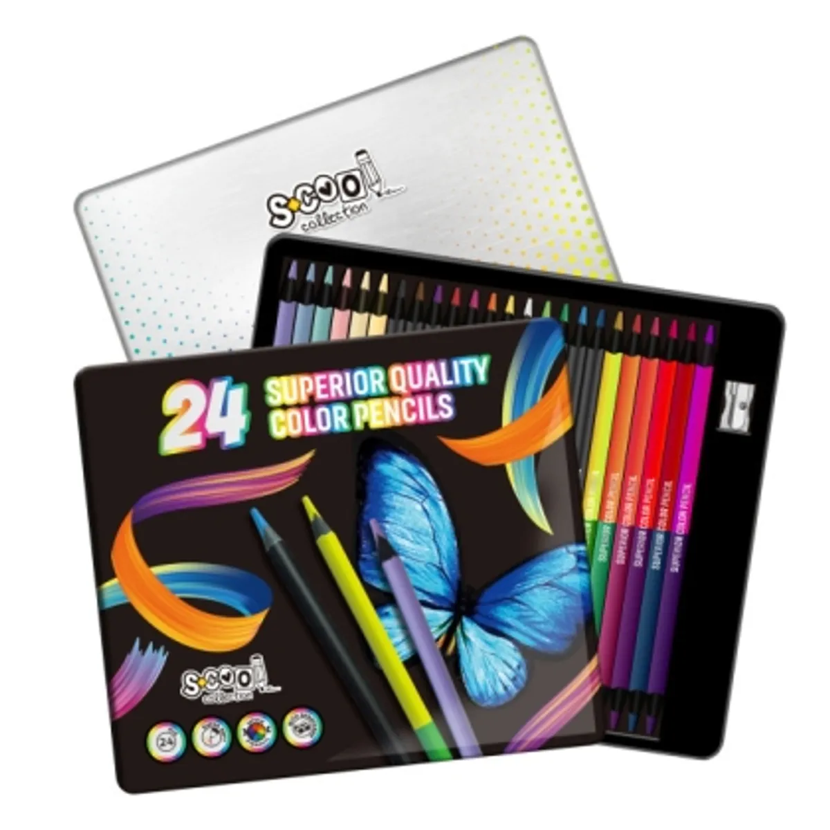 Цветни моливи SCOOL® за бяла и тъмна хартия, 24 цвята — снимка 1