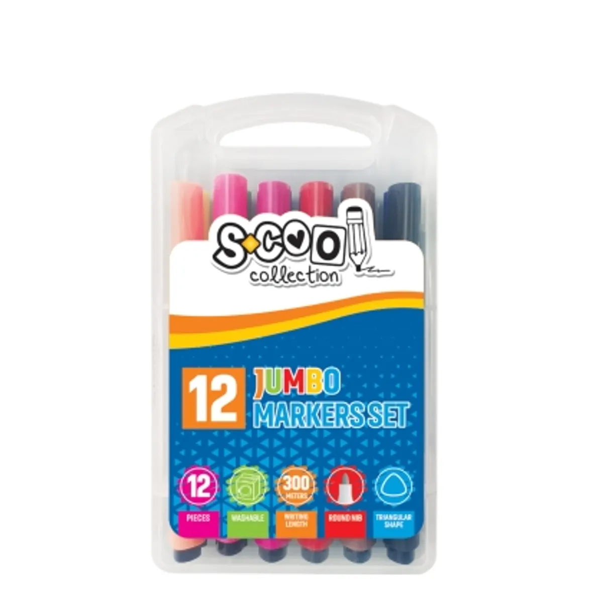 Джъмбо маркери SCOOL® 12 цвята в PVC кутия