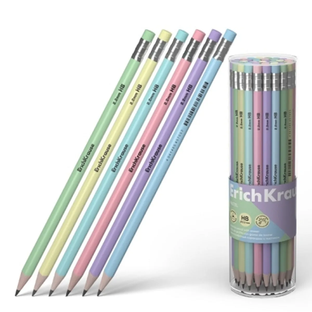 Графитен молив ErichKrause® Pastel, триъгълен, с гумичка, HB