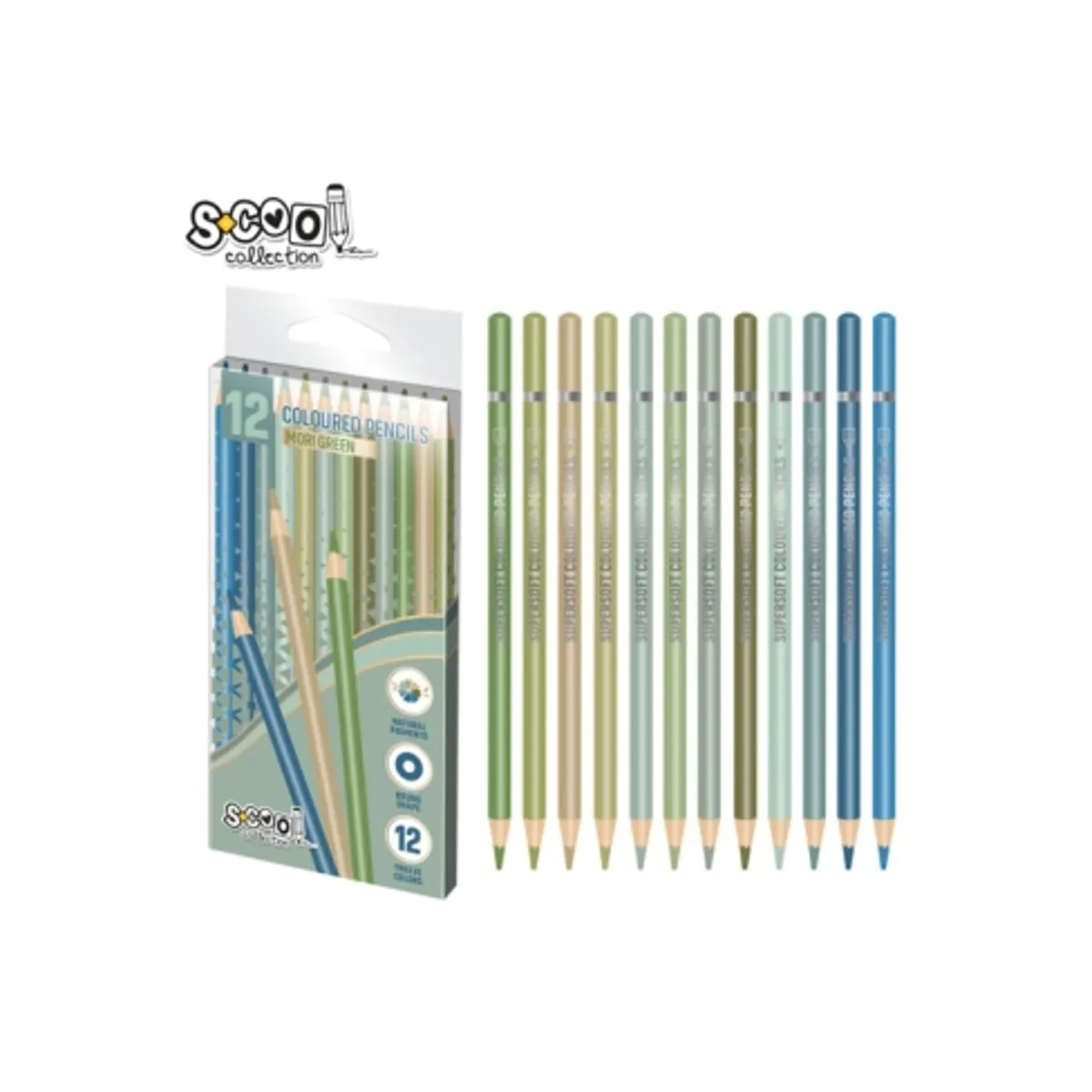 Цветни моливи scool 12 цвятя Mori Green