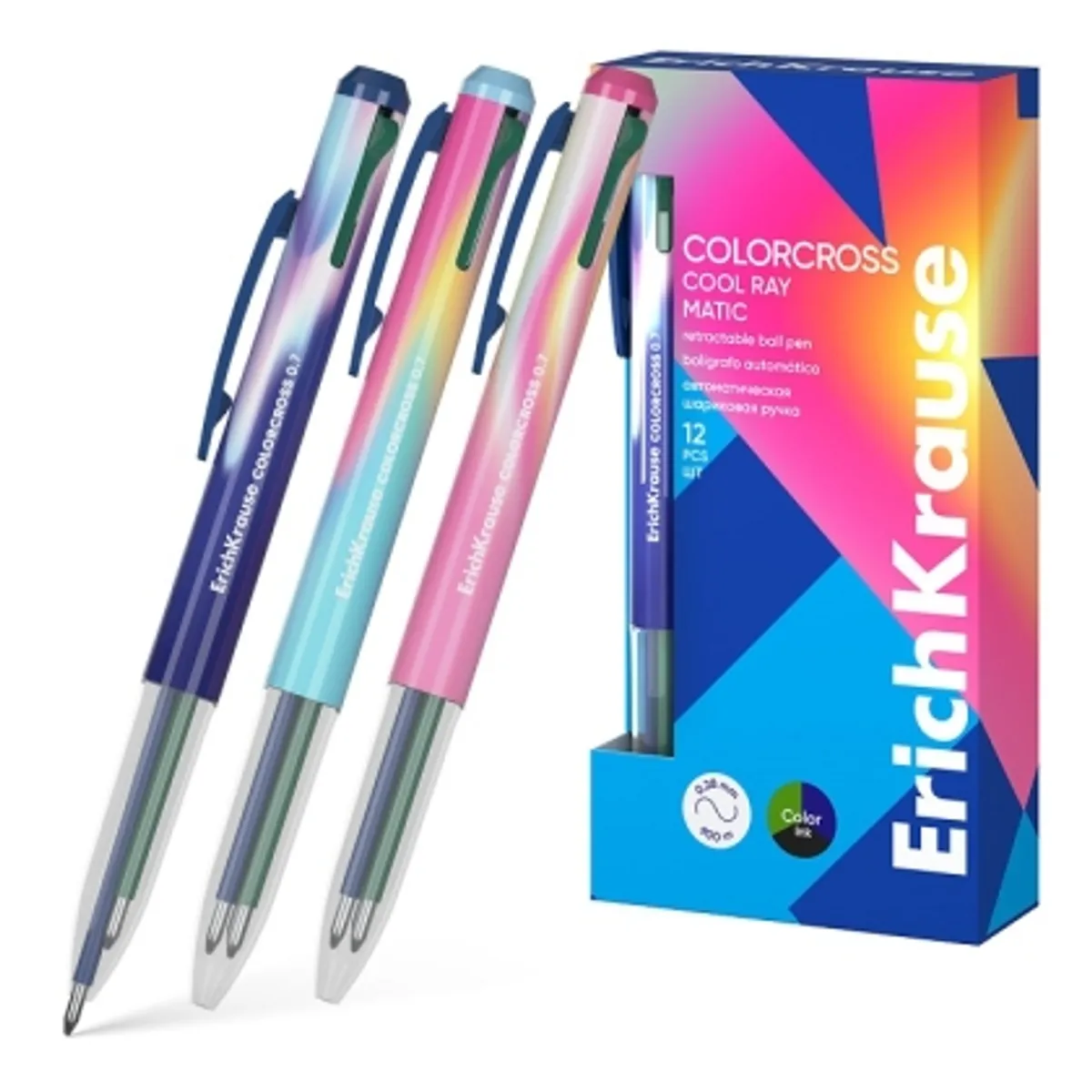 Автоматична химикалка ErichKrause® Cool Ray, трицветна, 0.7 mm