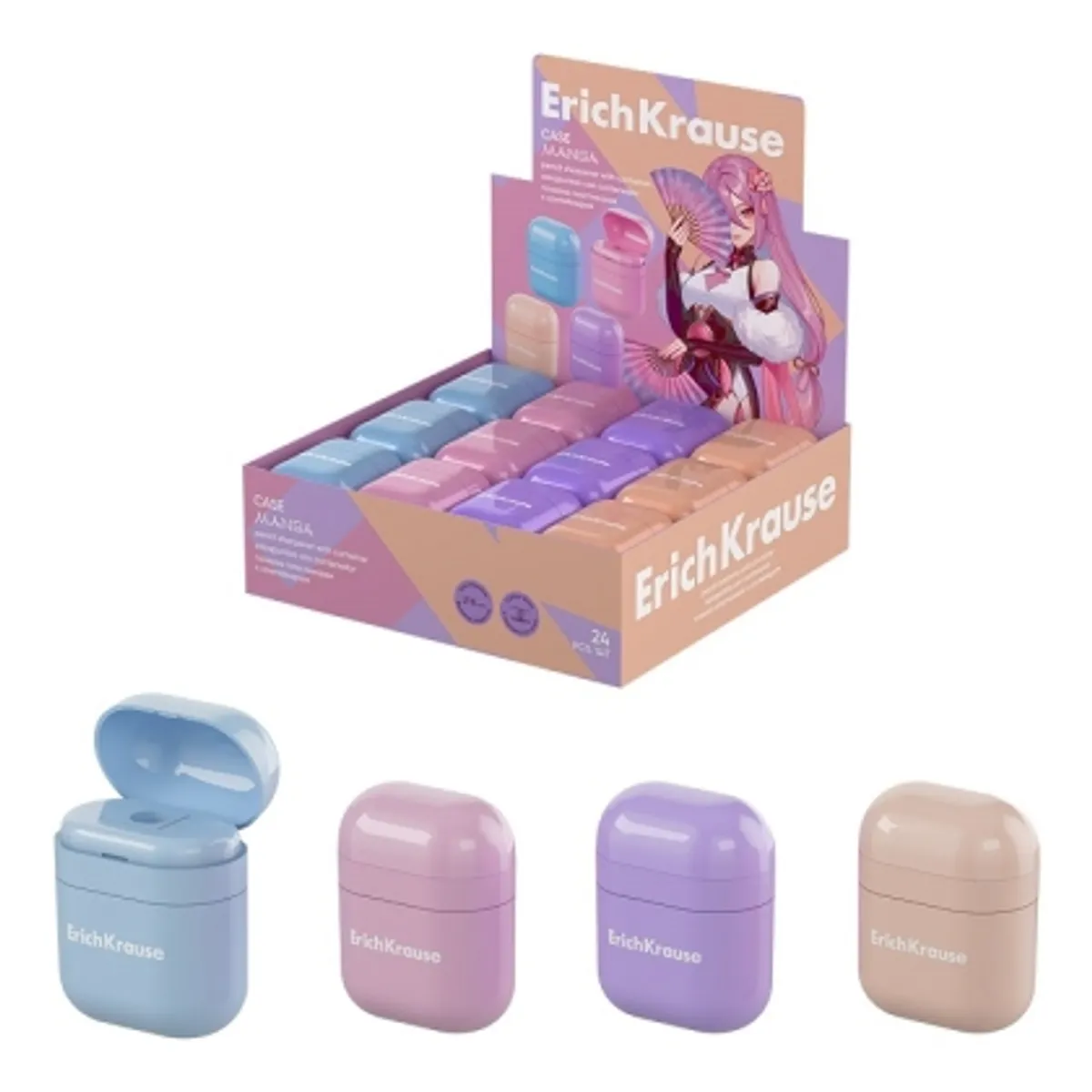 Острилка ErichKrause® Case, Manga, с контейнер, асорти