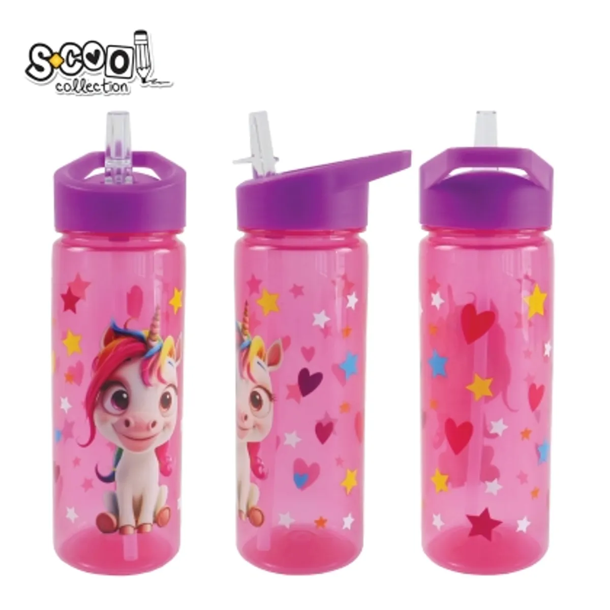Бутилка за вода SCOOL® UNICORN, 600 ml, сламка