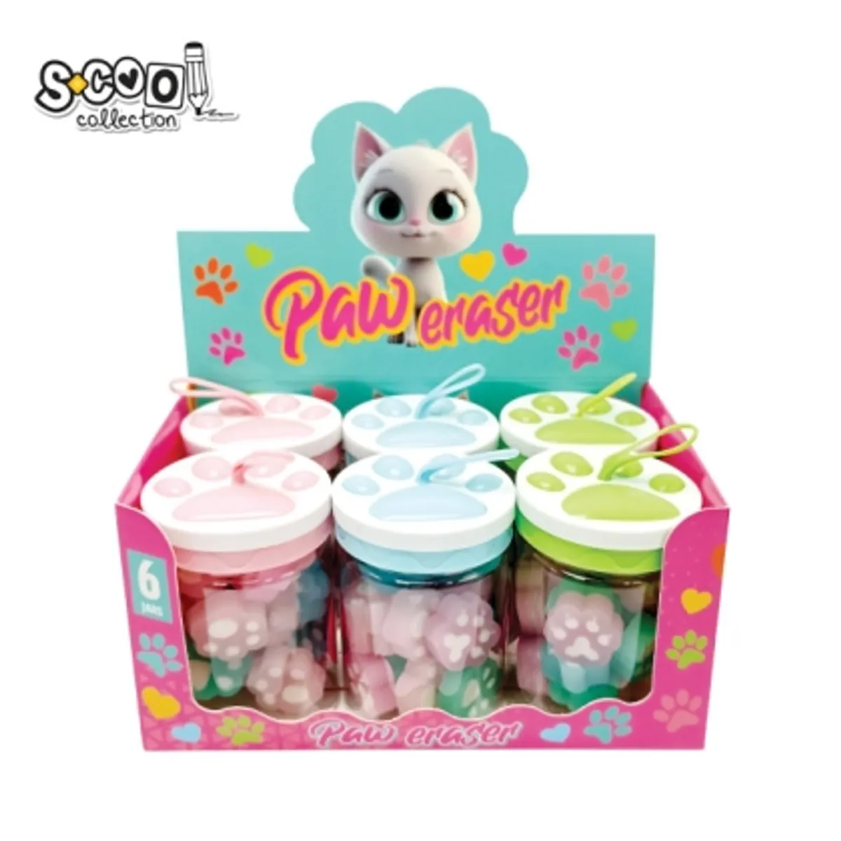 Цветна гума за молив SCOOL “CATS PAW” 18 броя