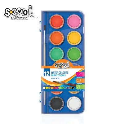 Корица на „Акварелни бои SCOOL® – комплект от 12 интензивни и ярки цвята"