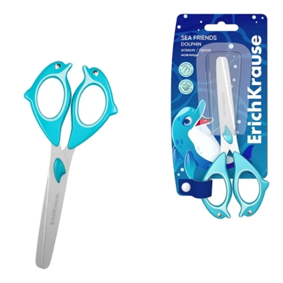 Ножици ErichKrause® Sea Friends Dolphin, 13.5 см (блистер 1 бр.)
