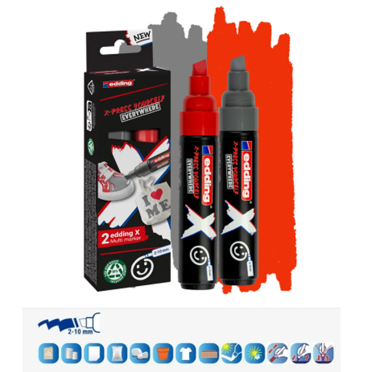 Комплект мултимаркери edding® 6900 X, 2 маркера, червен и сив, с връх 5-10mm, снимка 1