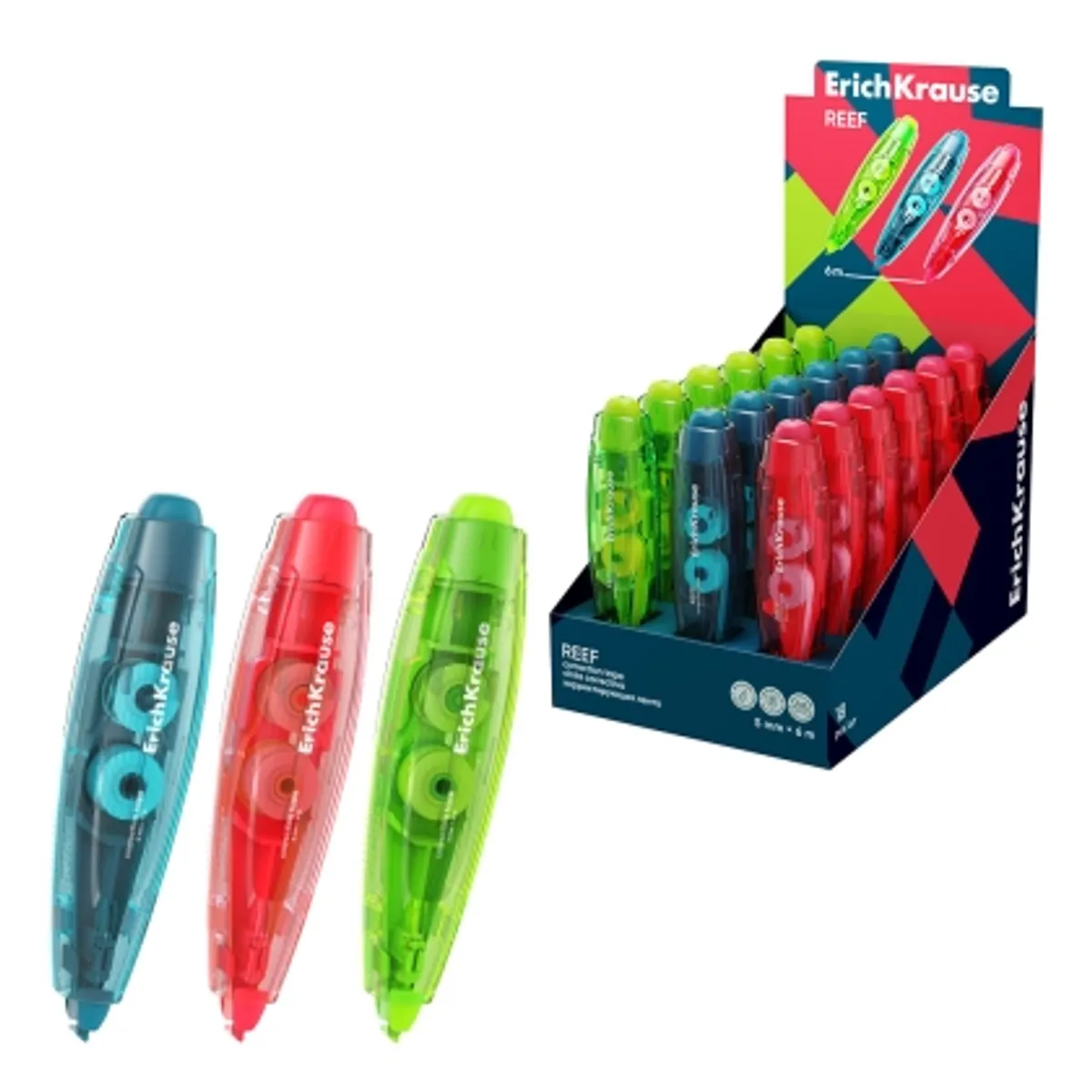 Коректор лента ErichKrause® Spin Reef, 5 мм x 6 м, асорти