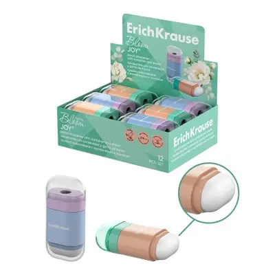 Корица на „Пластмасова острилка ErichKrause JOY®, Pastel Bloom, с контейнер и гумичка, асорти“