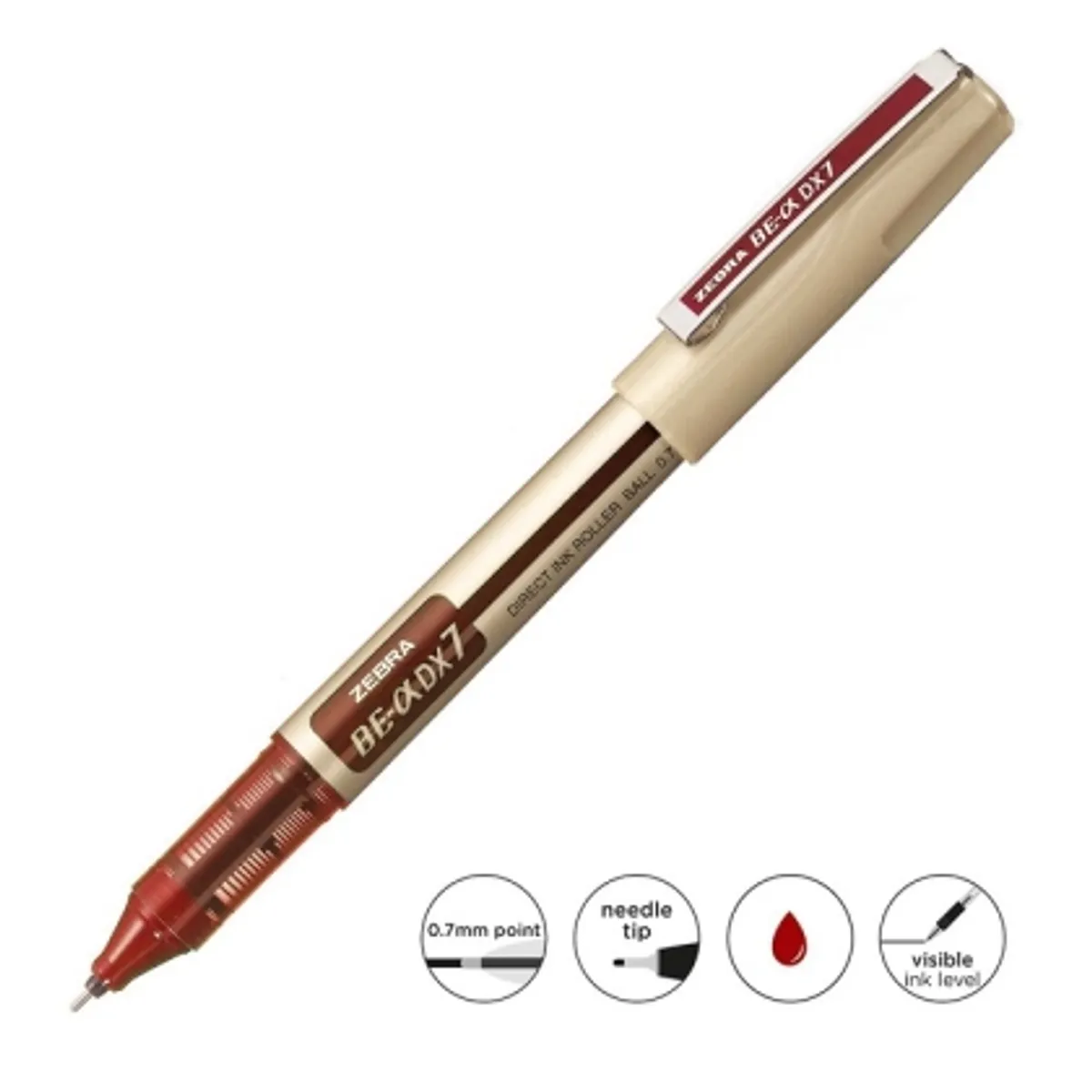 Ролер Zebra BE-DX7 с връх на игла, 0.7 mm, червен — снимка 1