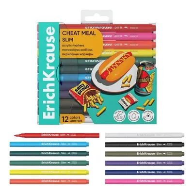Корица на „Цветни акрилни маркери ErichKrause® Cheat Meal Slim с объл връх, 12 цвята"