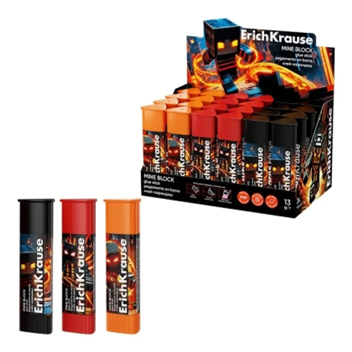 Сухо лепило-стик ErichKrause® Prism Mine Block, 13гр, микс