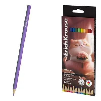 Корица на „Пластмасови шестоъгълни цветни моливи ErichKrause® Prima Cat, 12 цвята"