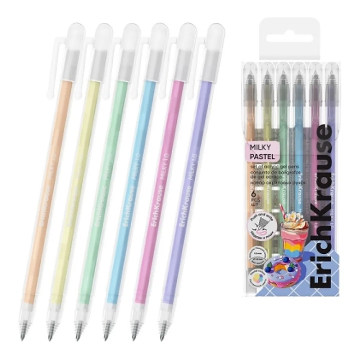Комплект акрилни гел химикалки ErichKrause® Milky 1.0mm, 6 цвята