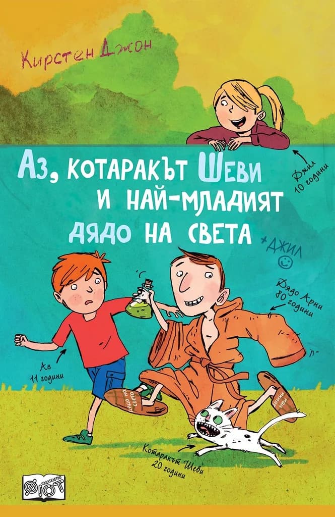 Корица на „Аз, котаракът Шеви и най-младият дядо на света“, Кирстен Джон