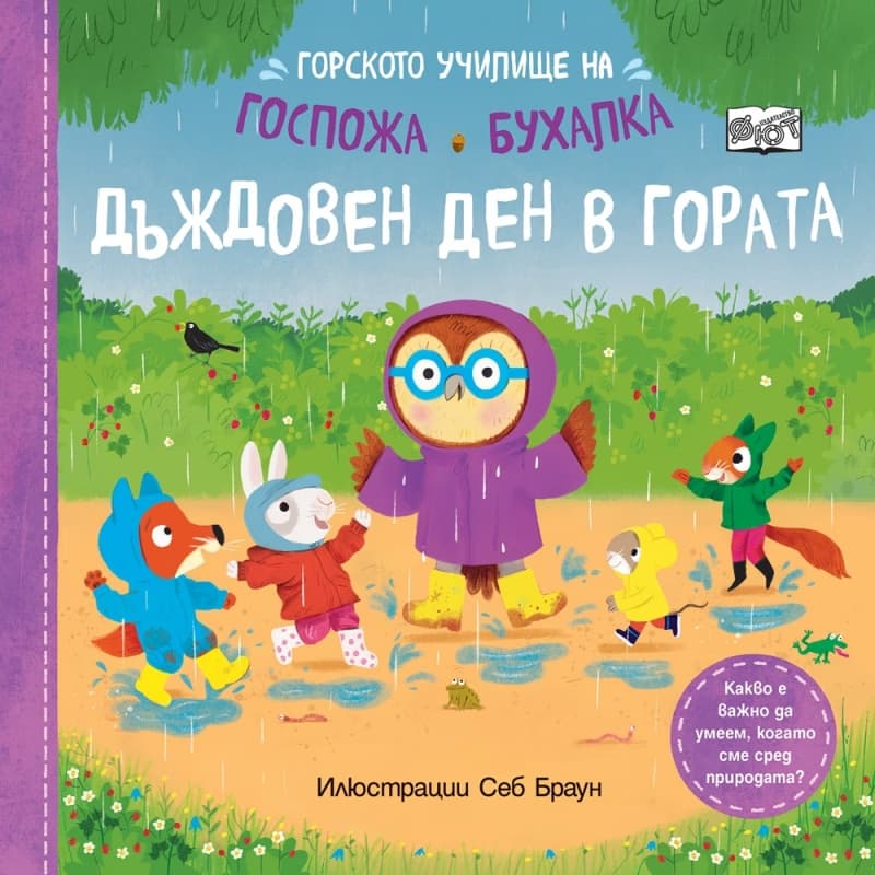 Корица на „Горското училище на Госпожа Бухалка - Дъждовен ден в гората" — Себ Браун
